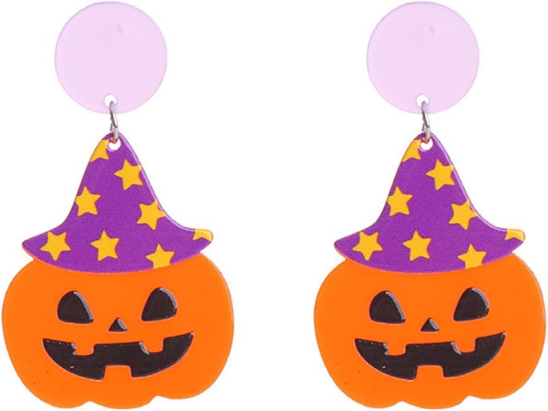 Colorful Halloween Resin Acrylic Dangle Earrings Cute Pumpkin Ghost Cat Bat Eye Spider Earrings for Women Girls Jewelry